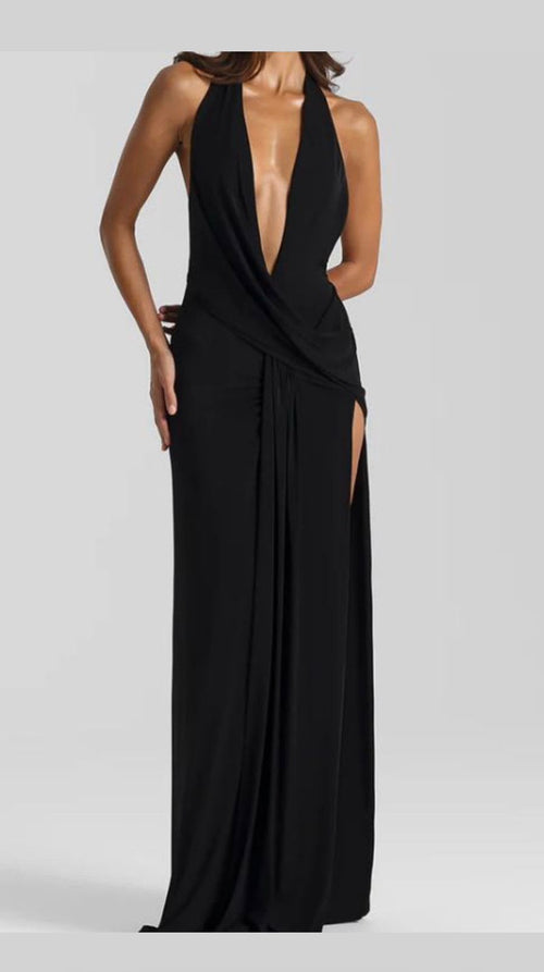 AURELIA - black draped midi dress